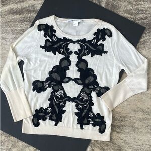Diane von Furstenberg Chic Cream and Black Sweater SZL